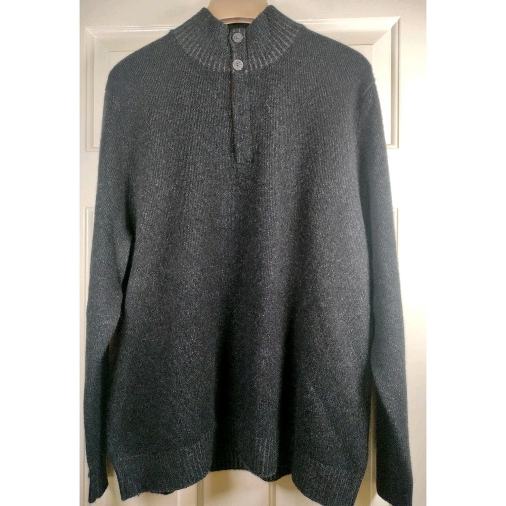 Neiman Marcus Cashmere Sweater Mens XL Gray 1/4 Zip Mock Neck Button Placket